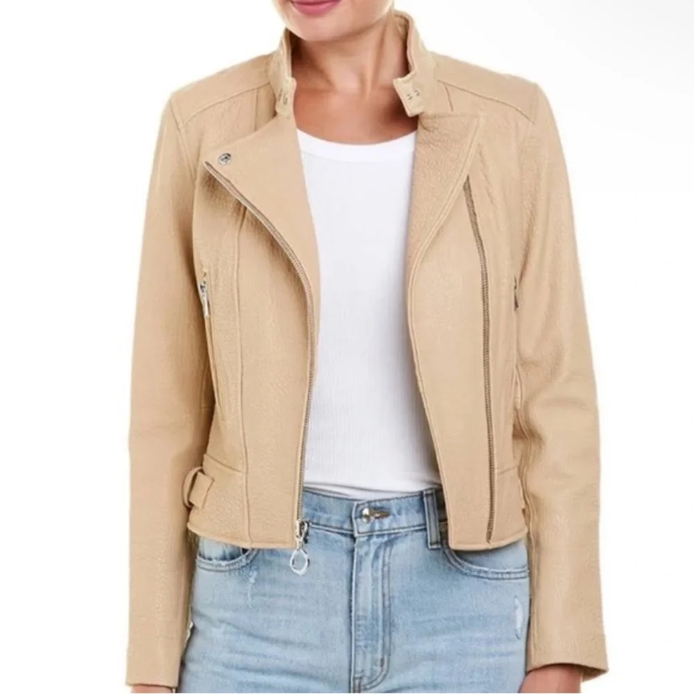 Derek Lam 10 Crosby Leather Moto Jacket Tan - Picture 6 of 6